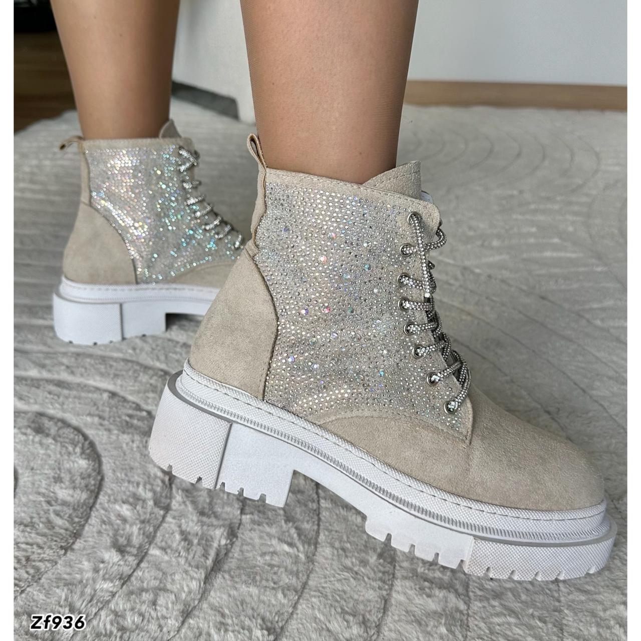 Botin beige apliques cordon brillantes suela 4cm BT02#